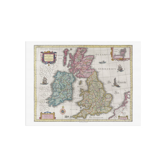 Historisk Kort over De Britiske Øer: "Magnae Britanniae et Hiberniae Tabula" af Joan Blaeu (1665)