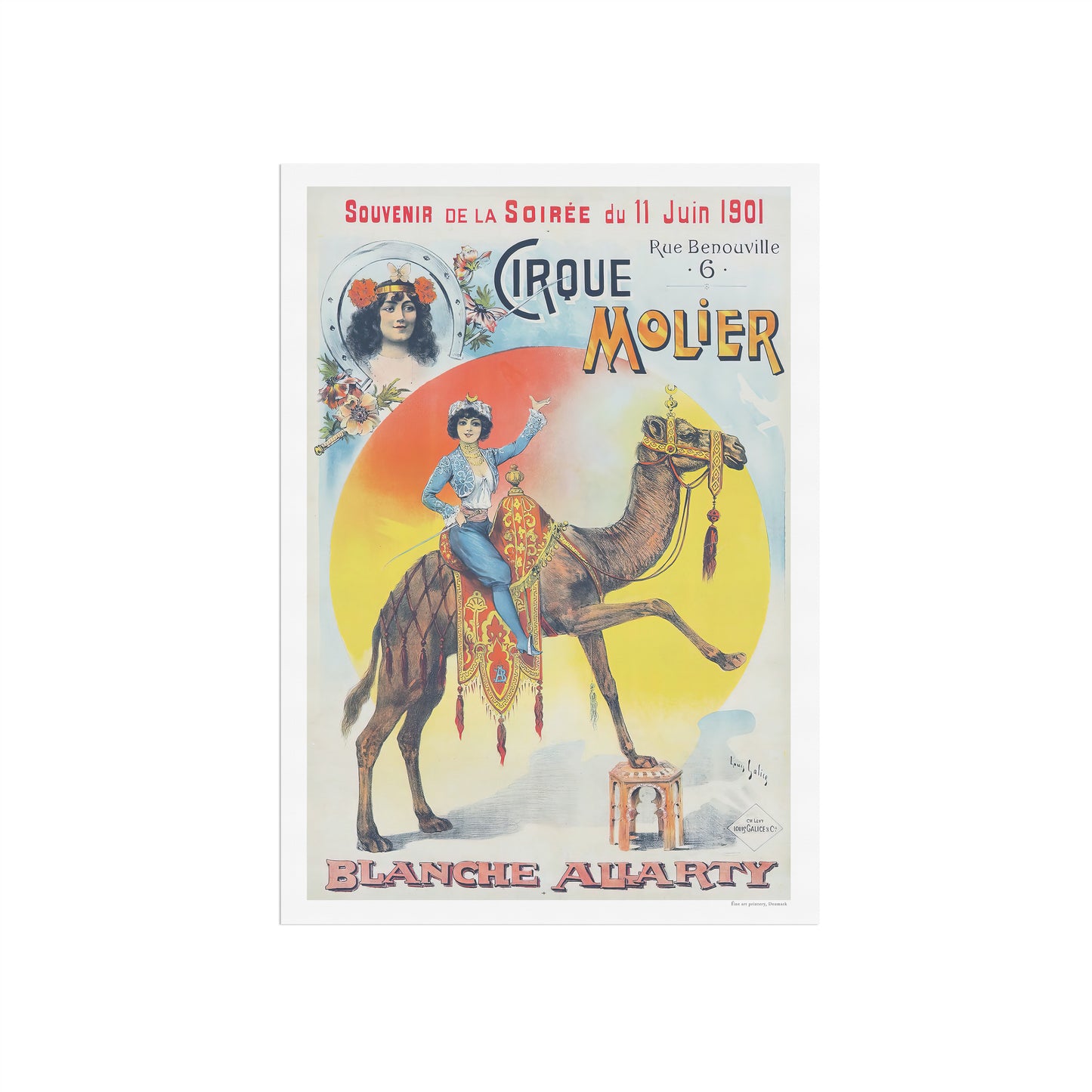 Cirque Molier Circus poster with Blanche Allarty and her camel show