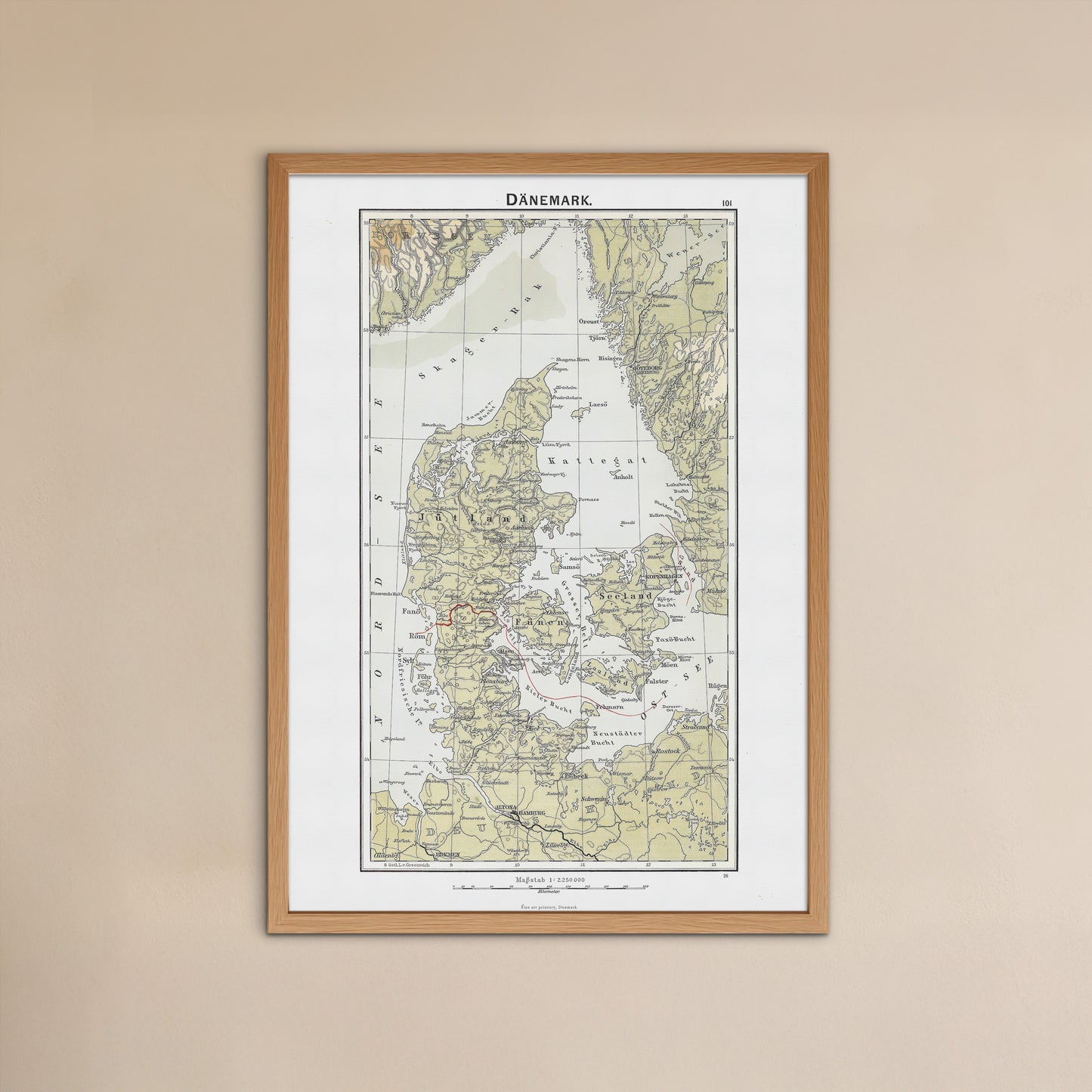 Map of Denmark from an old school atlas, 1896