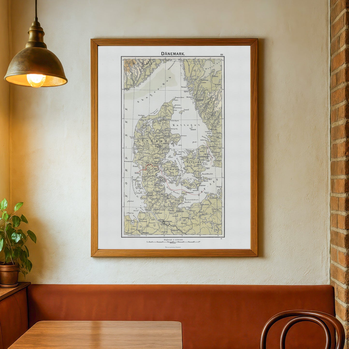 Map of Denmark from an old school atlas, 1896