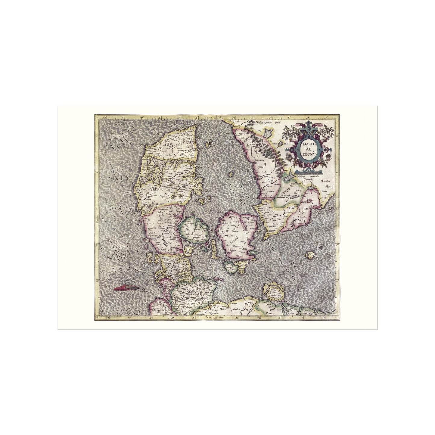 Danmarkskort 1630, Daniae regnv
