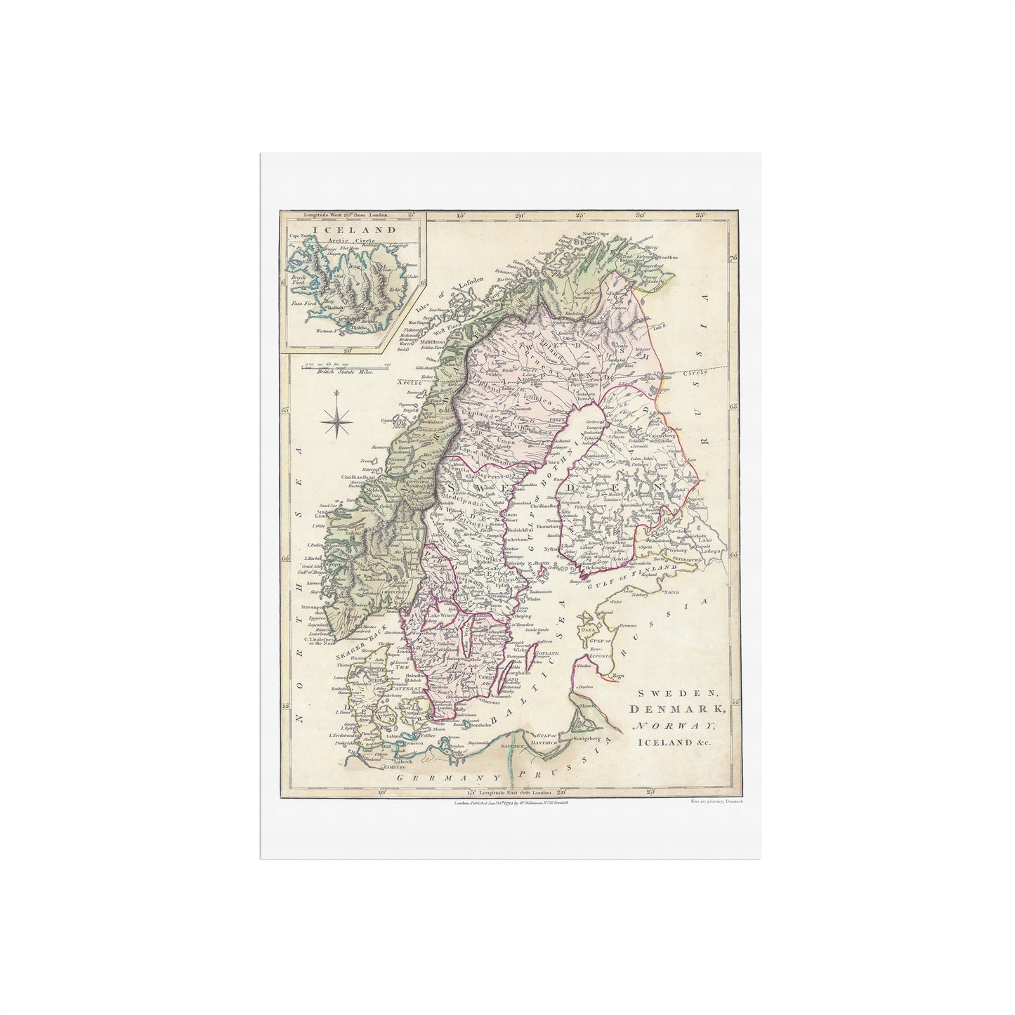Et detaljeret kort over de Skandinaviske lande 1794