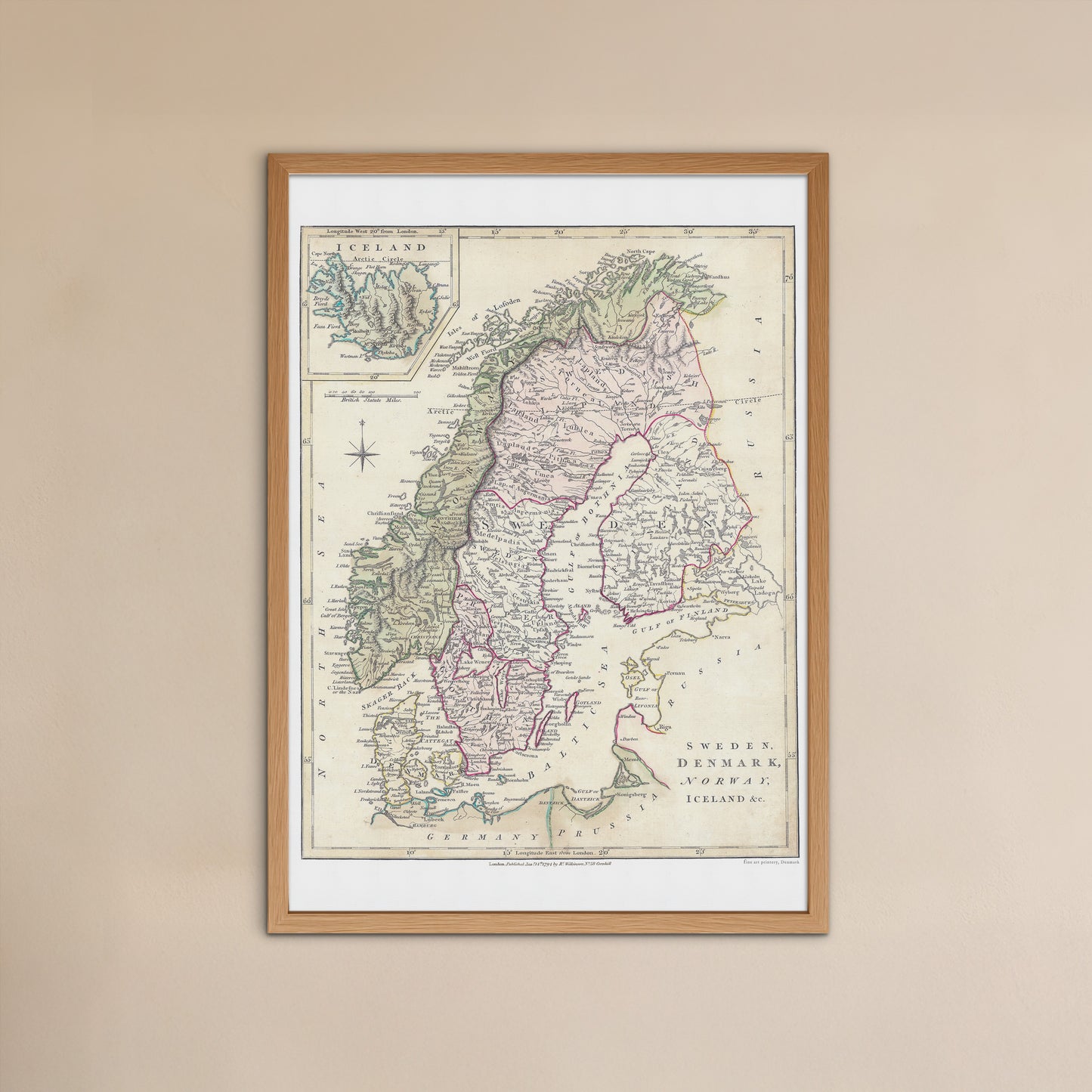 Et detaljeret kort over de Skandinaviske lande 1794