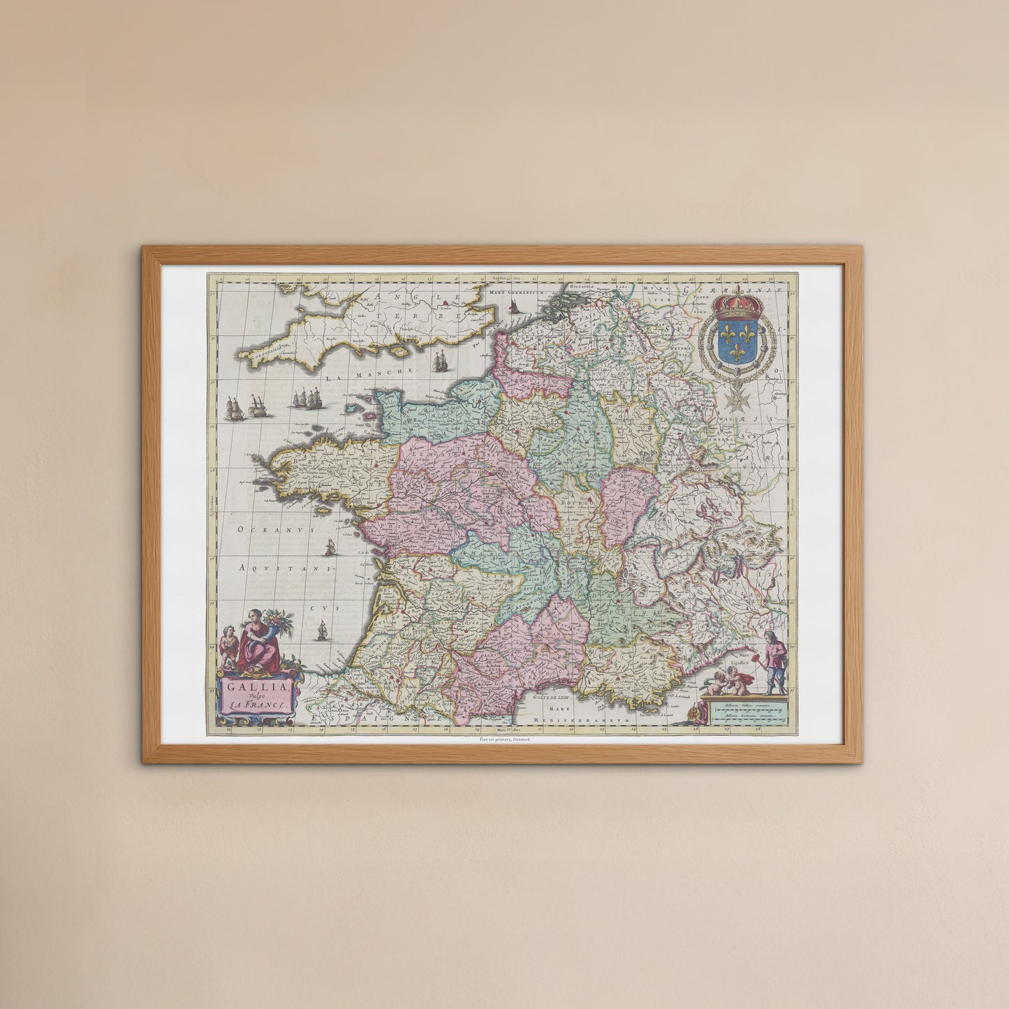 Historisk Kort over Frankrig: "Gallia Vulgo La France" af Joan Blaeu (1662)