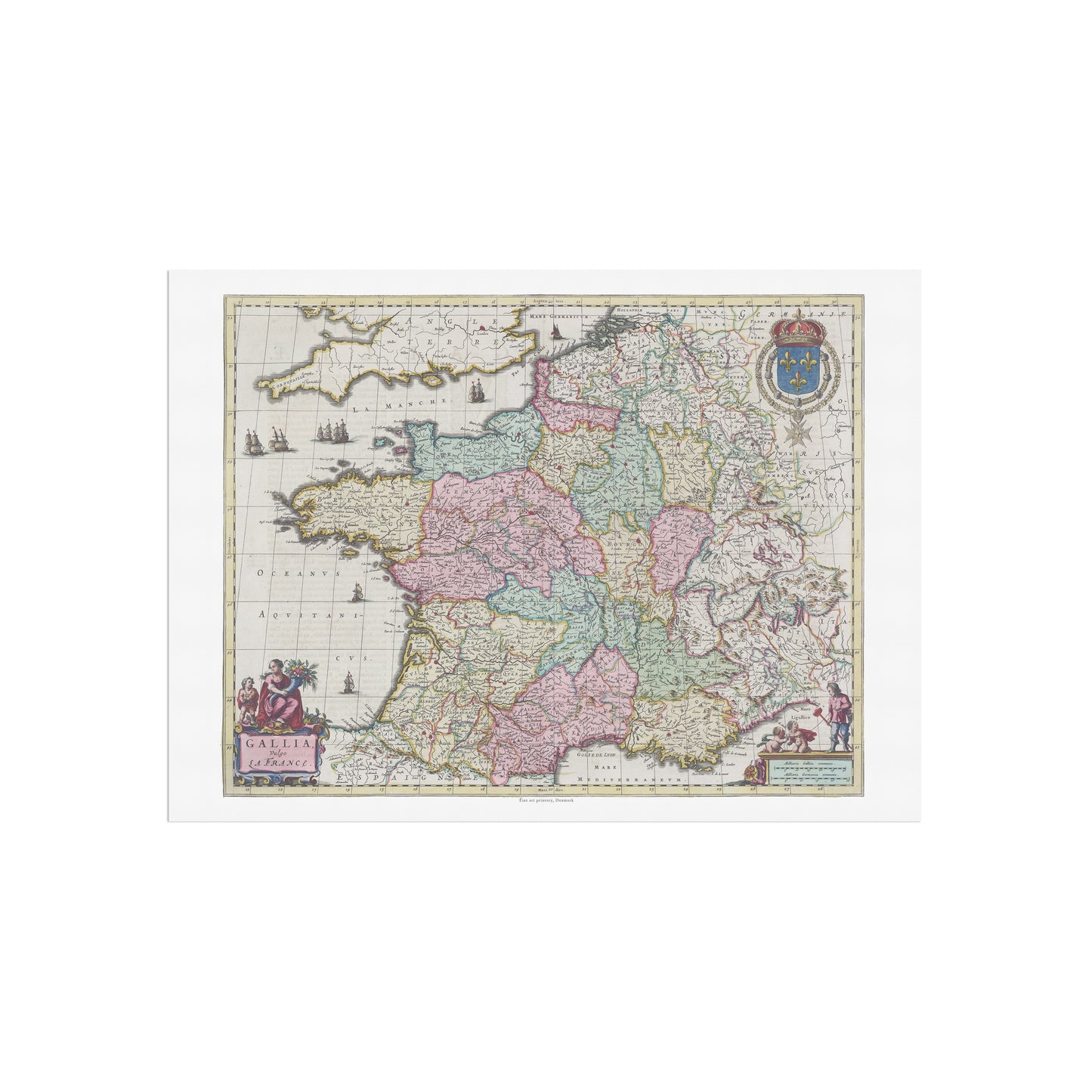 Historisk Kort over Frankrig: "Gallia Vulgo La France" af Joan Blaeu (1662)