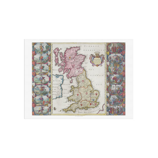 Historisk Kort over Storbritannien: "Britannia prout divisa fuit temporibus Anglo-Saxonum" af Joan Blaeu (1665)