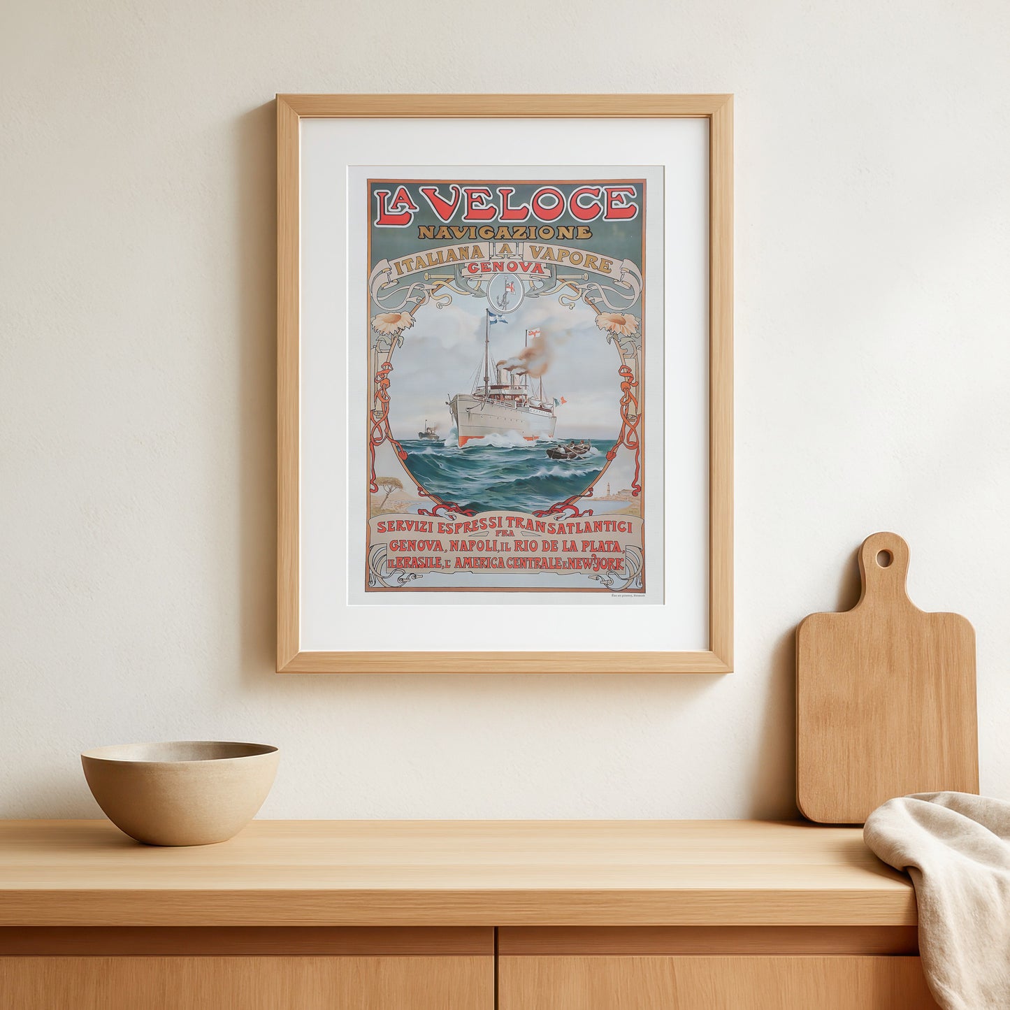 La Veloce Vintage Poster - Maritime Art Nouveau from 1889, Genoa to New York by Steamship