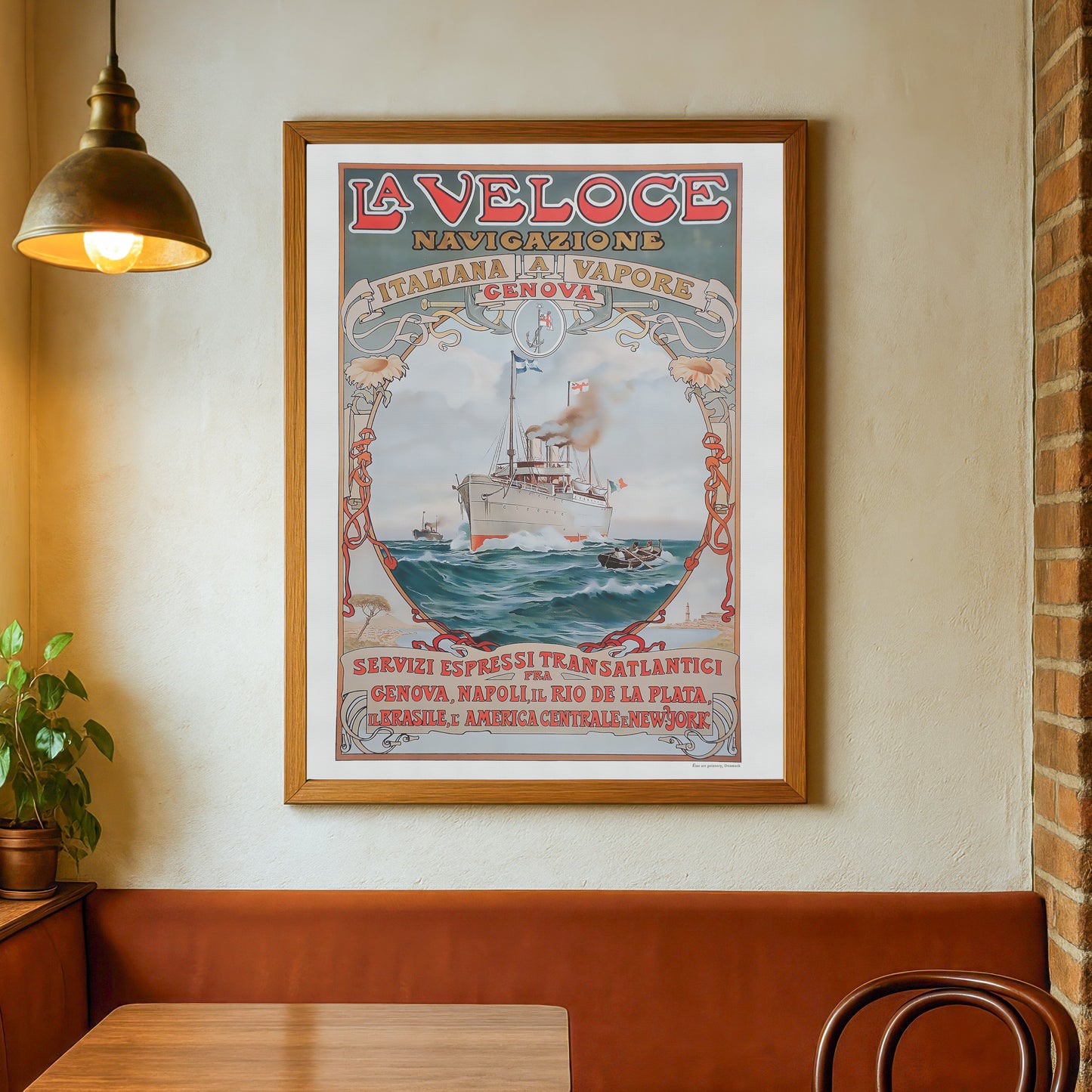 La Veloce Vintage Poster - Maritime Art Nouveau from 1889, Genoa to New York by Steamship