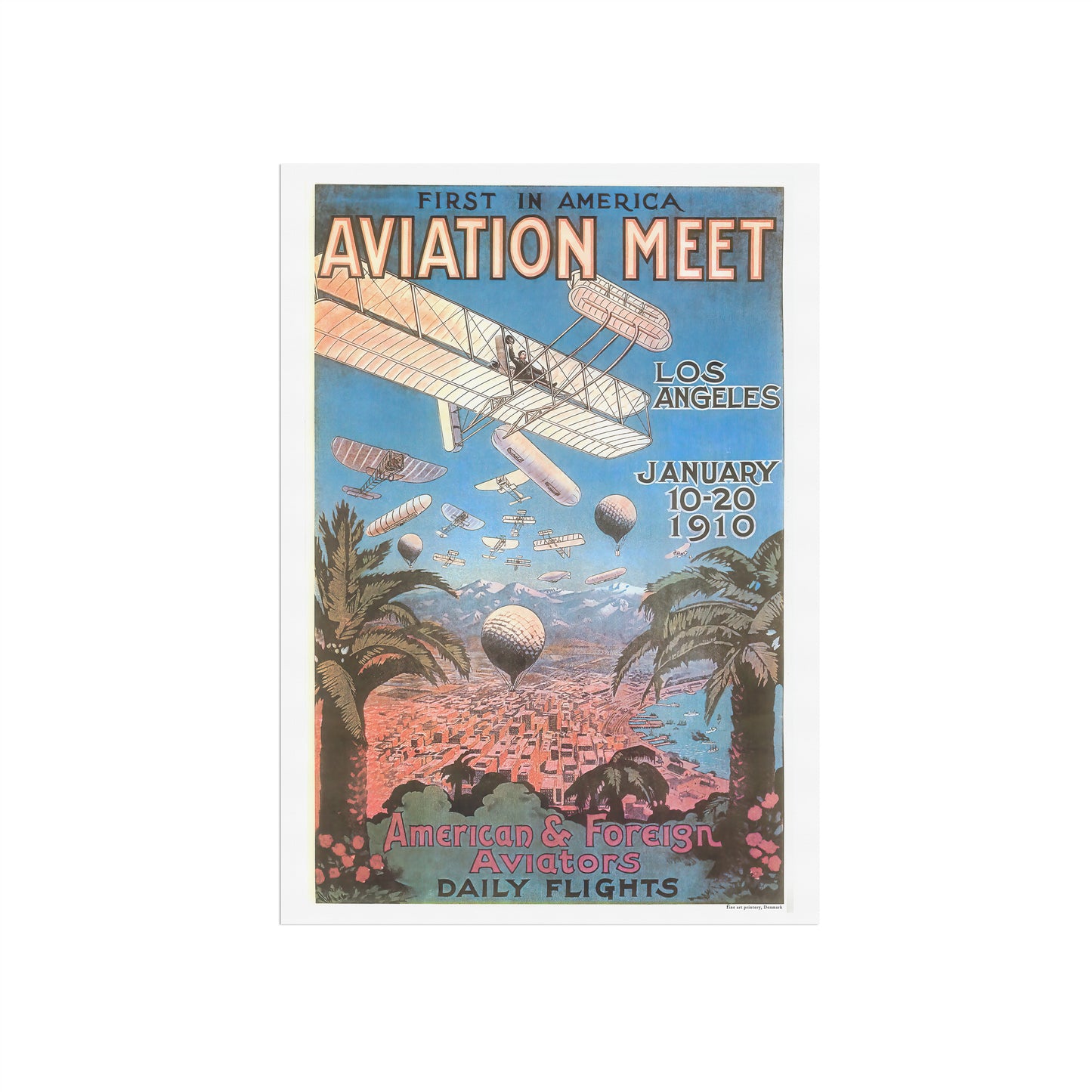 Aviation history poster featuring the Los Angeles International Air Meet at Dominguez 1910