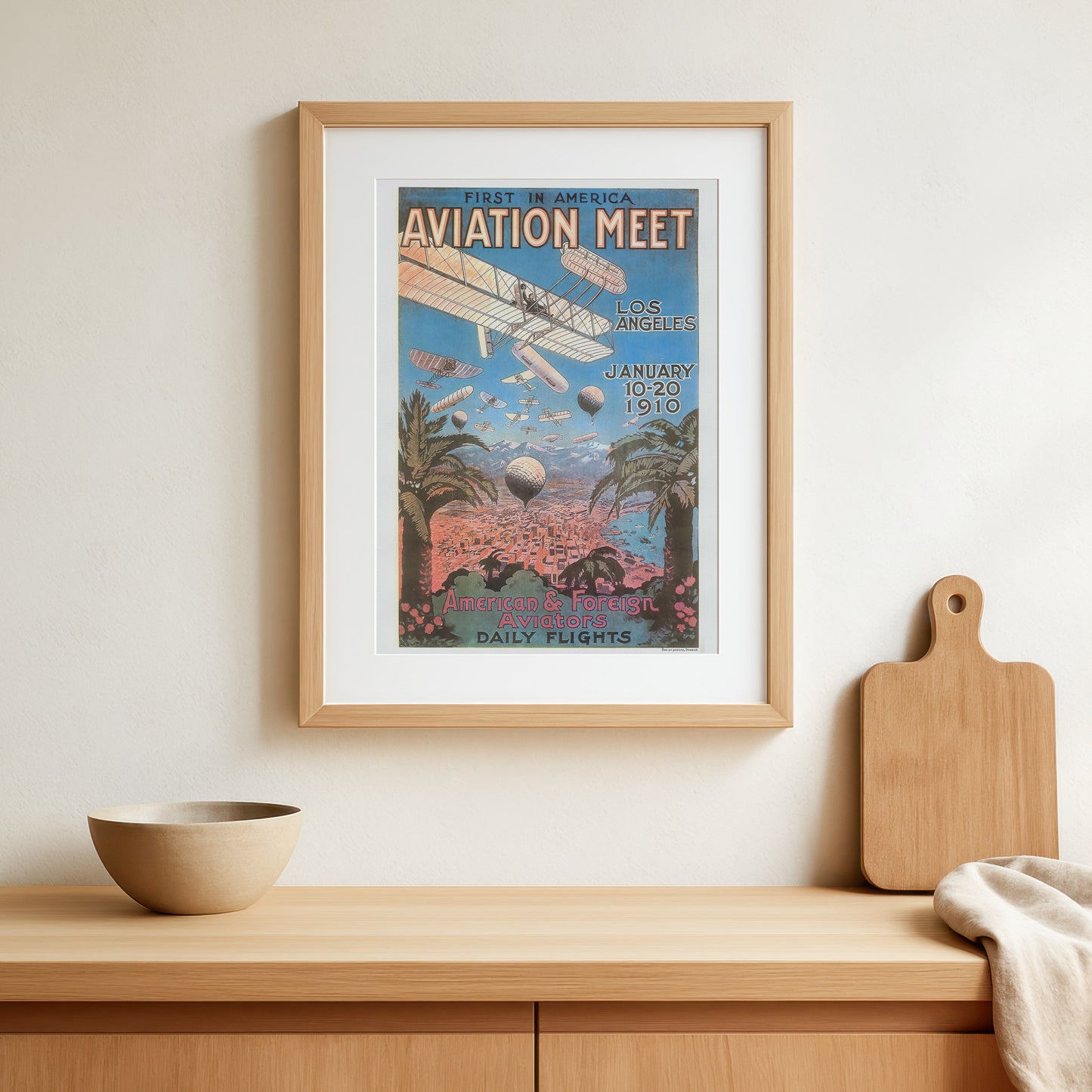 Aviation history poster featuring the Los Angeles International Air Meet at Dominguez 1910