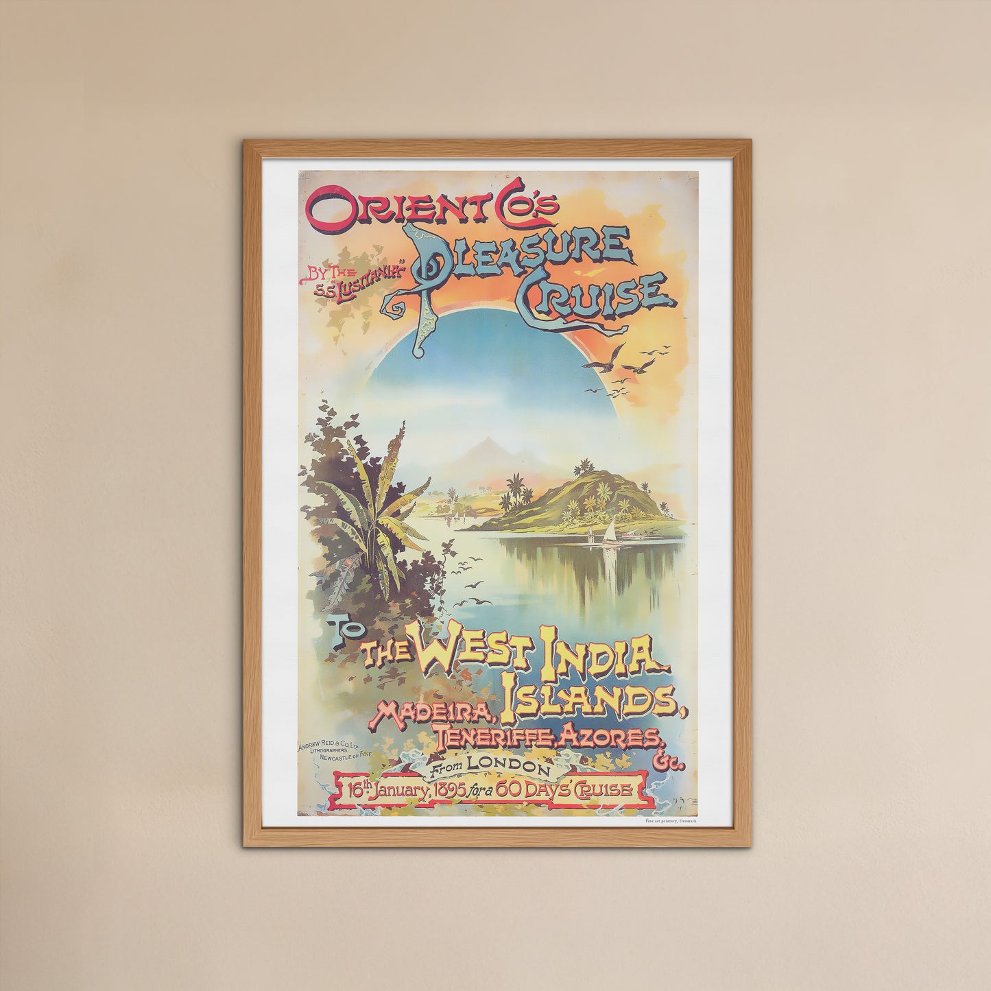 Vintage 1895 Orient Co.'s Pleasure Cruise Poster - SS Lusitania to Exotic Destinations