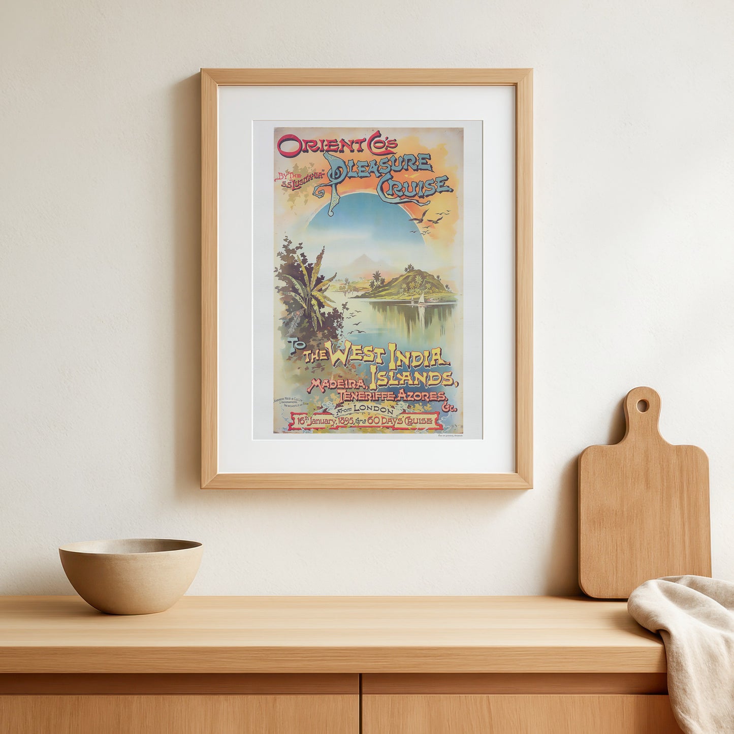 Vintage 1895 Orient Co.'s Pleasure Cruise Poster - SS Lusitania to Exotic Destinations