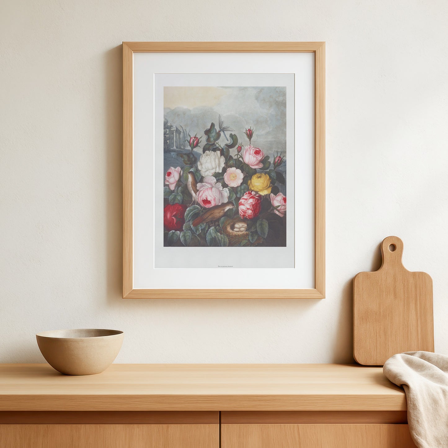 Vintage Rose Plakat - Roser og Fugle fra The Temple of Flora (1837) | Robert John Thornton