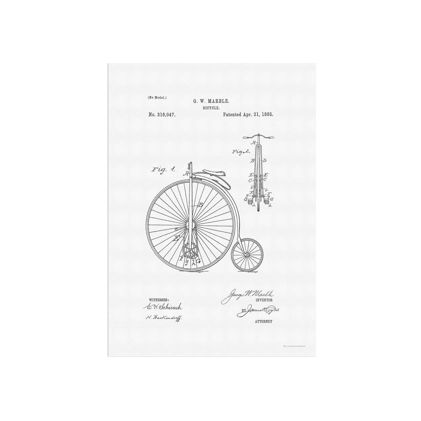 Patenttegning af Væltepeter Cykel (1885) – US316047A