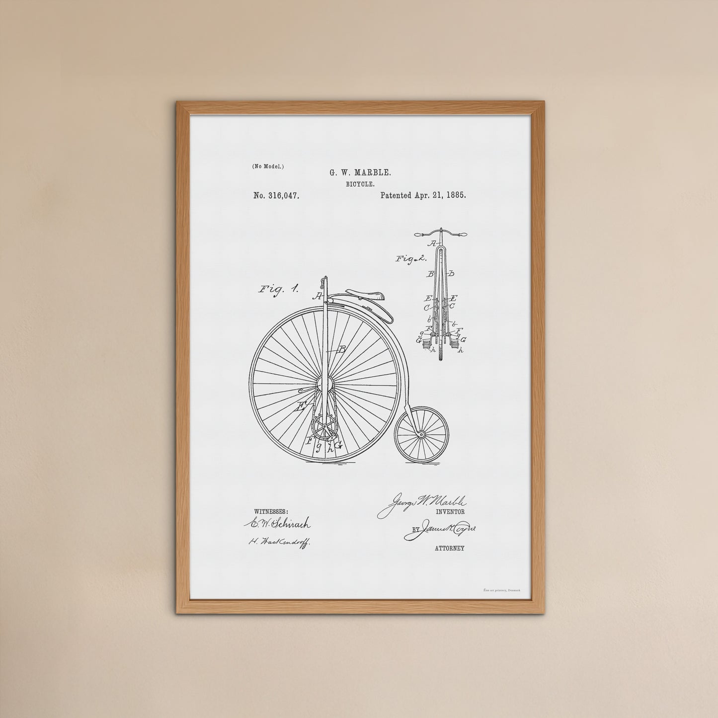 Patenttegning af Væltepeter Cykel (1885) – US316047A