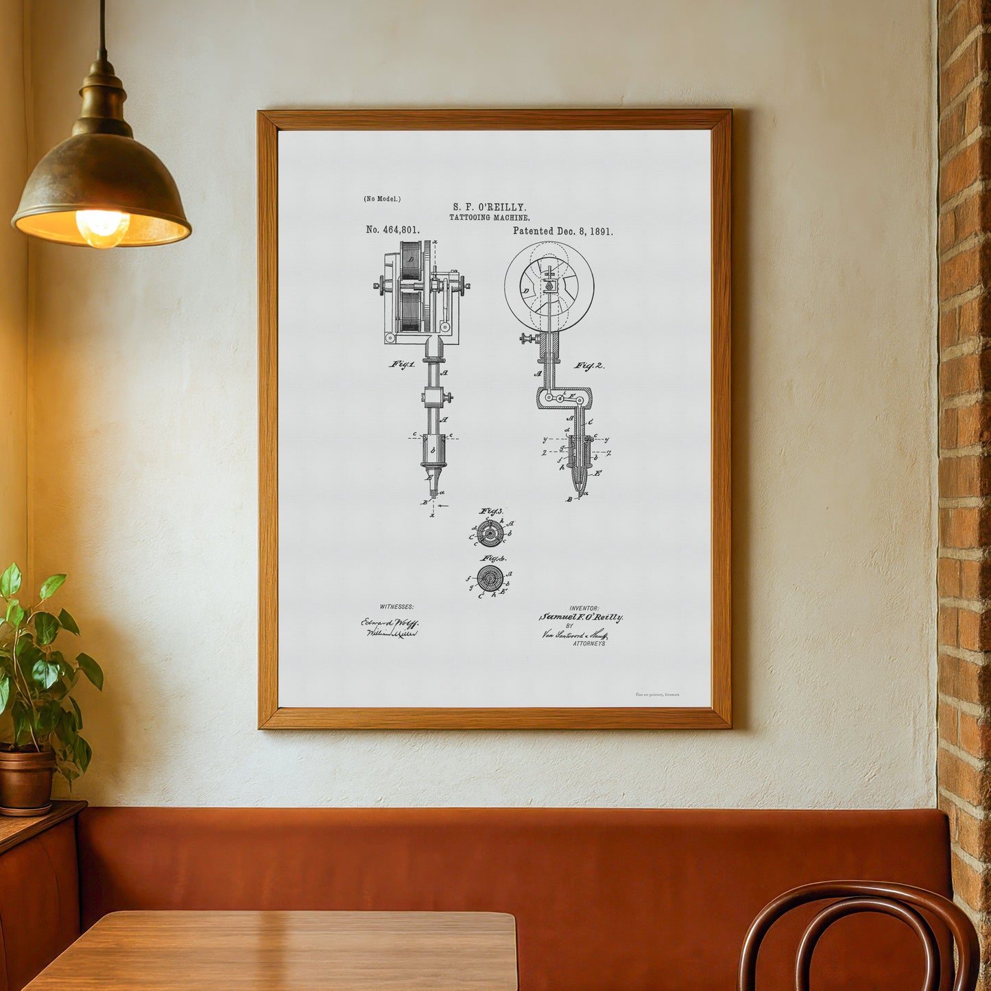 Patenttegning af Tatoveringsmaskine (1891) – US464801A