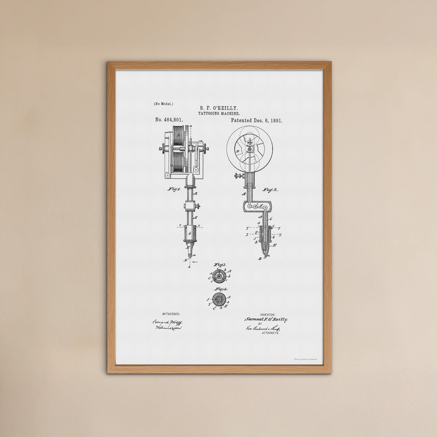 Patenttegning af Tatoveringsmaskine (1891) – US464801A