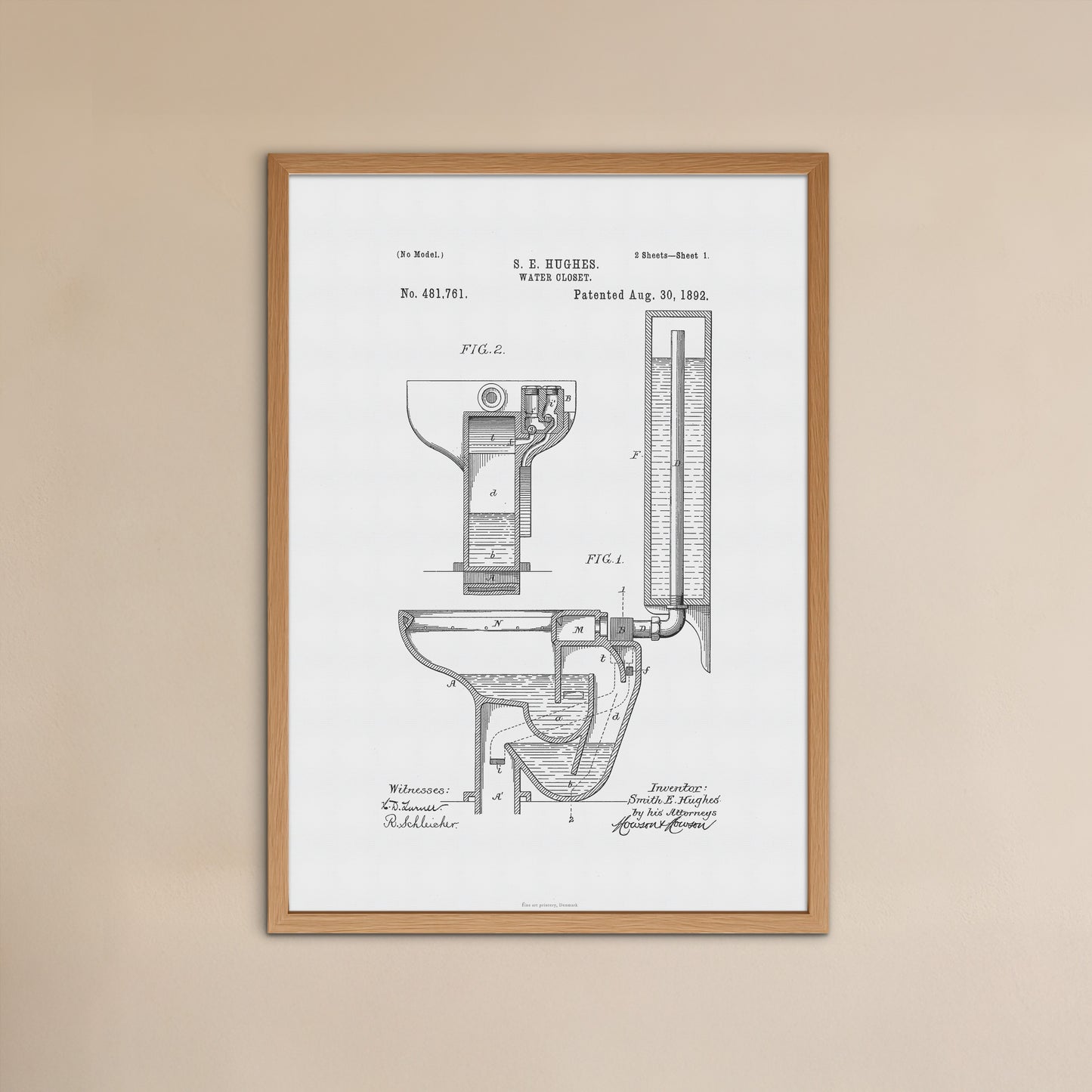 Patenttegning af Toilet (WC/Vandkloset) (1892) – US481761A