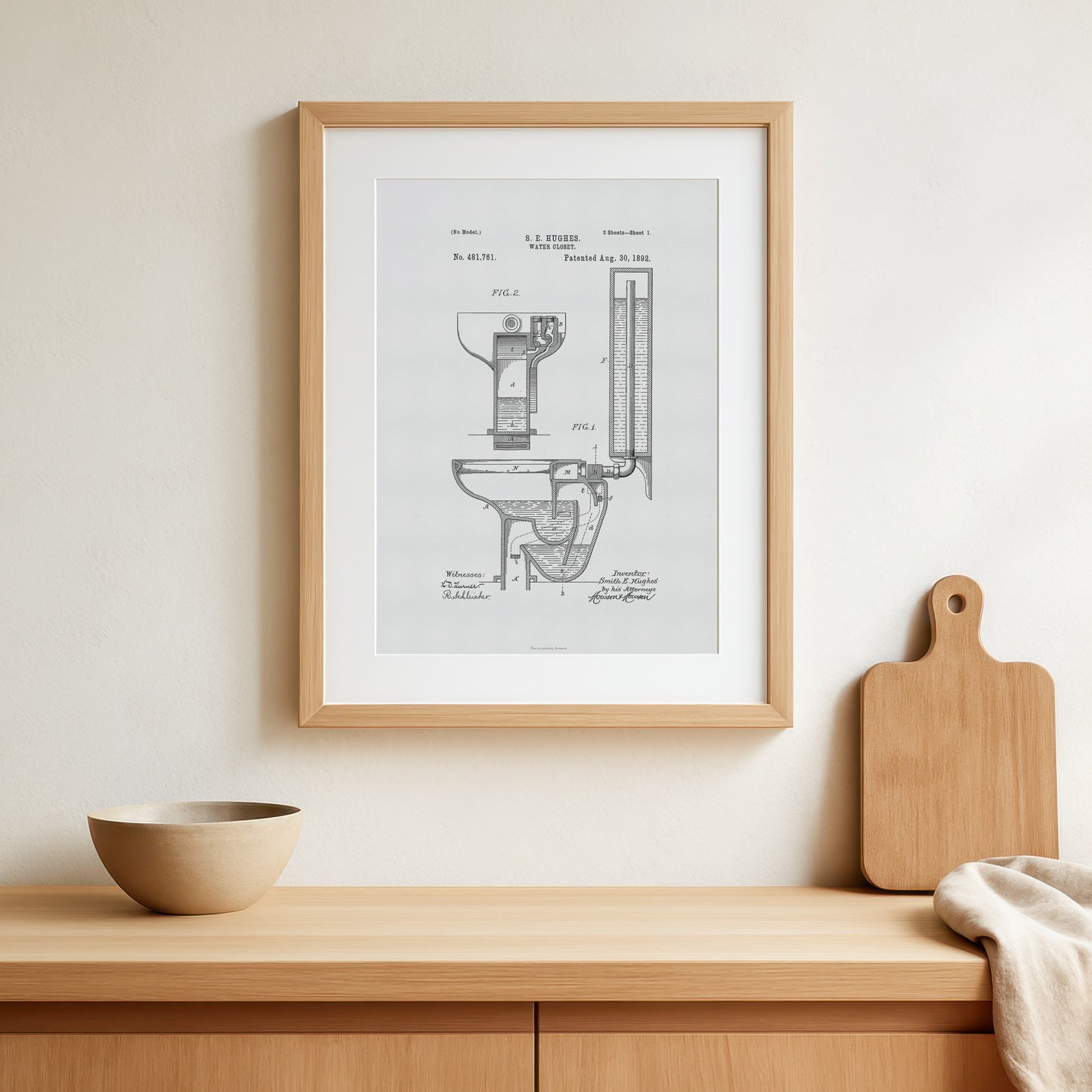 Patenttegning af Toilet (WC/Vandkloset) (1892) – US481761A