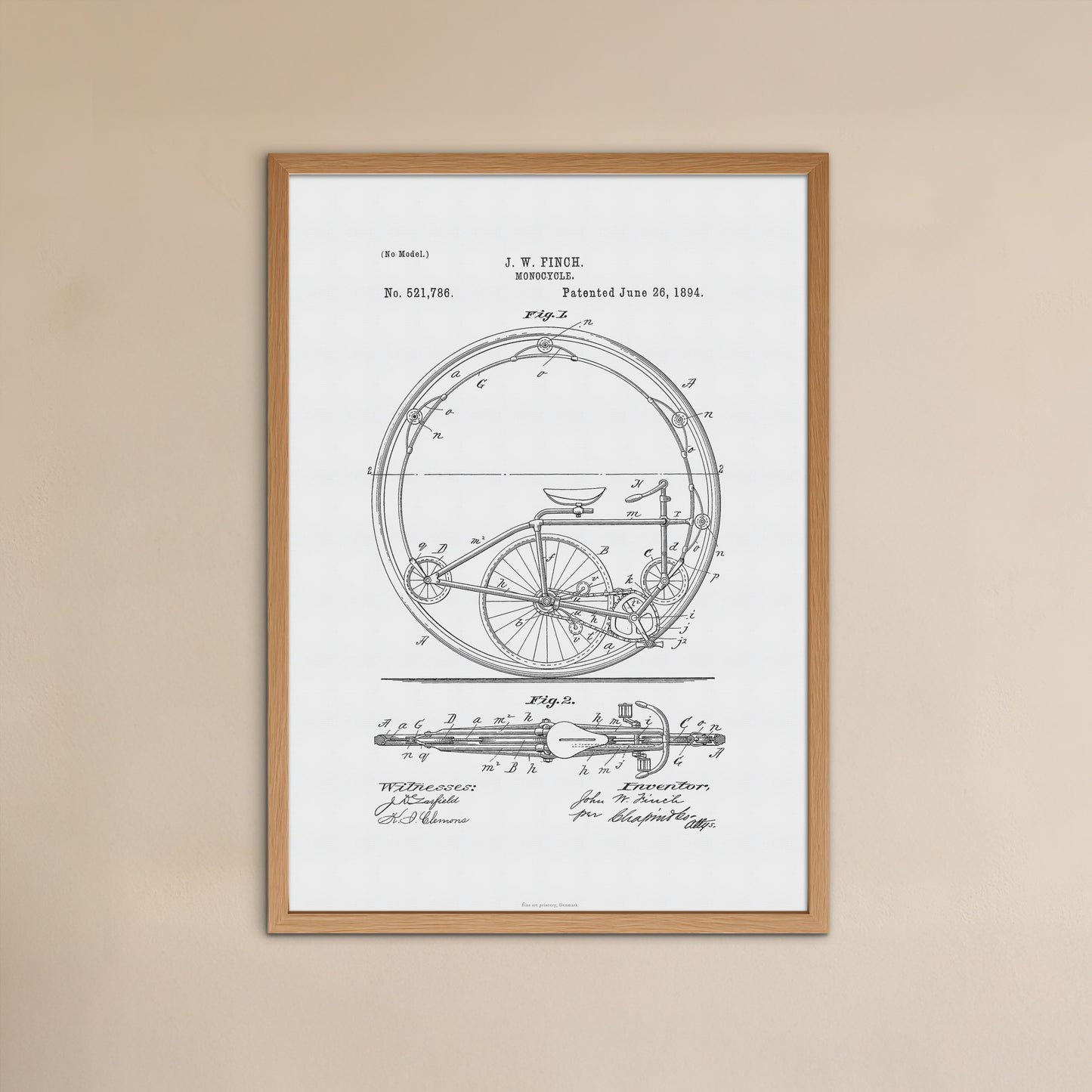 Patenttegning af Monocykel (1894) – US521786A
