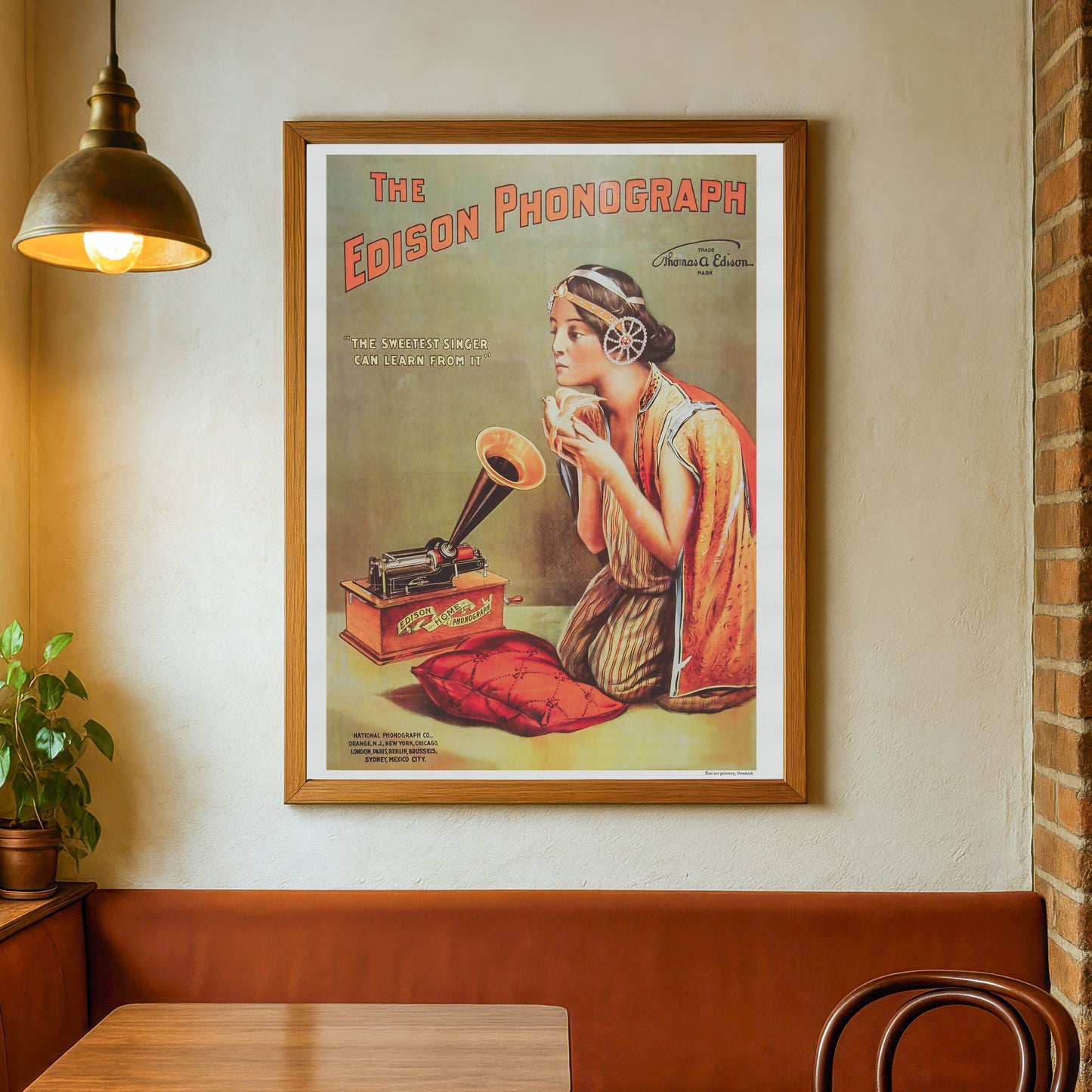 Edison Fonograf reklame plakat med kvinde og due