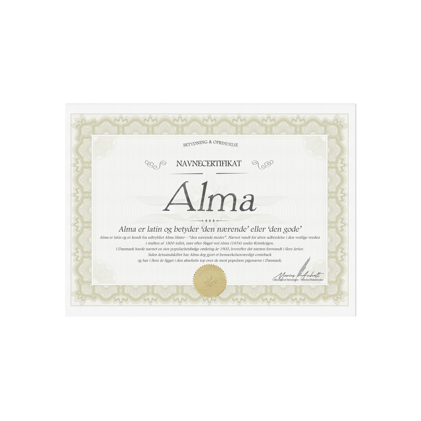 Hvad betyder Alma | Navnecertifikat med Betydning & Oprindelse