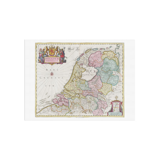 Historisk Kort over Nederlandene: "Belgica Foederata" af Joan Blaeu (1665)
