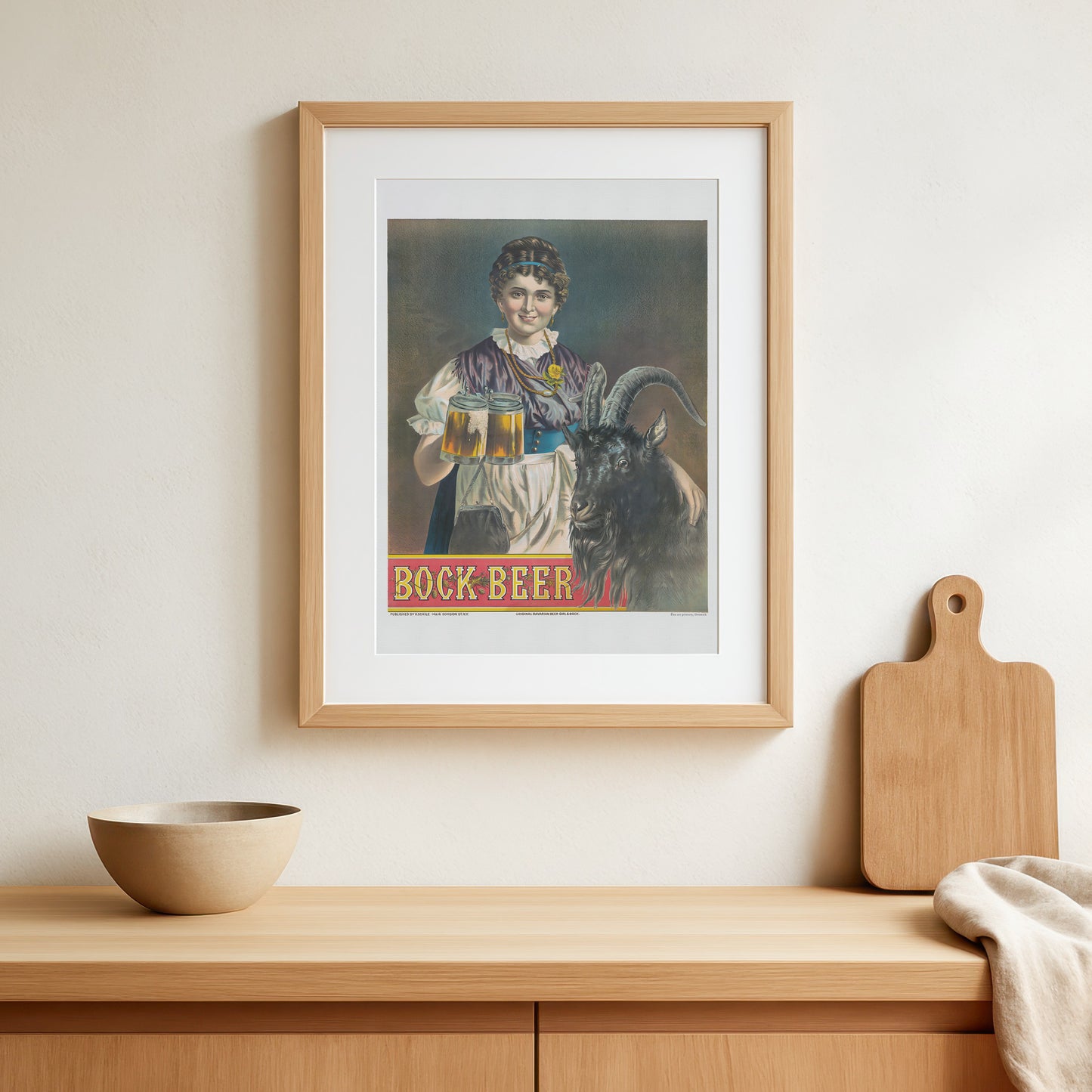 Bock Beer, original Bavarian beer girl & bock - classic beer poster
