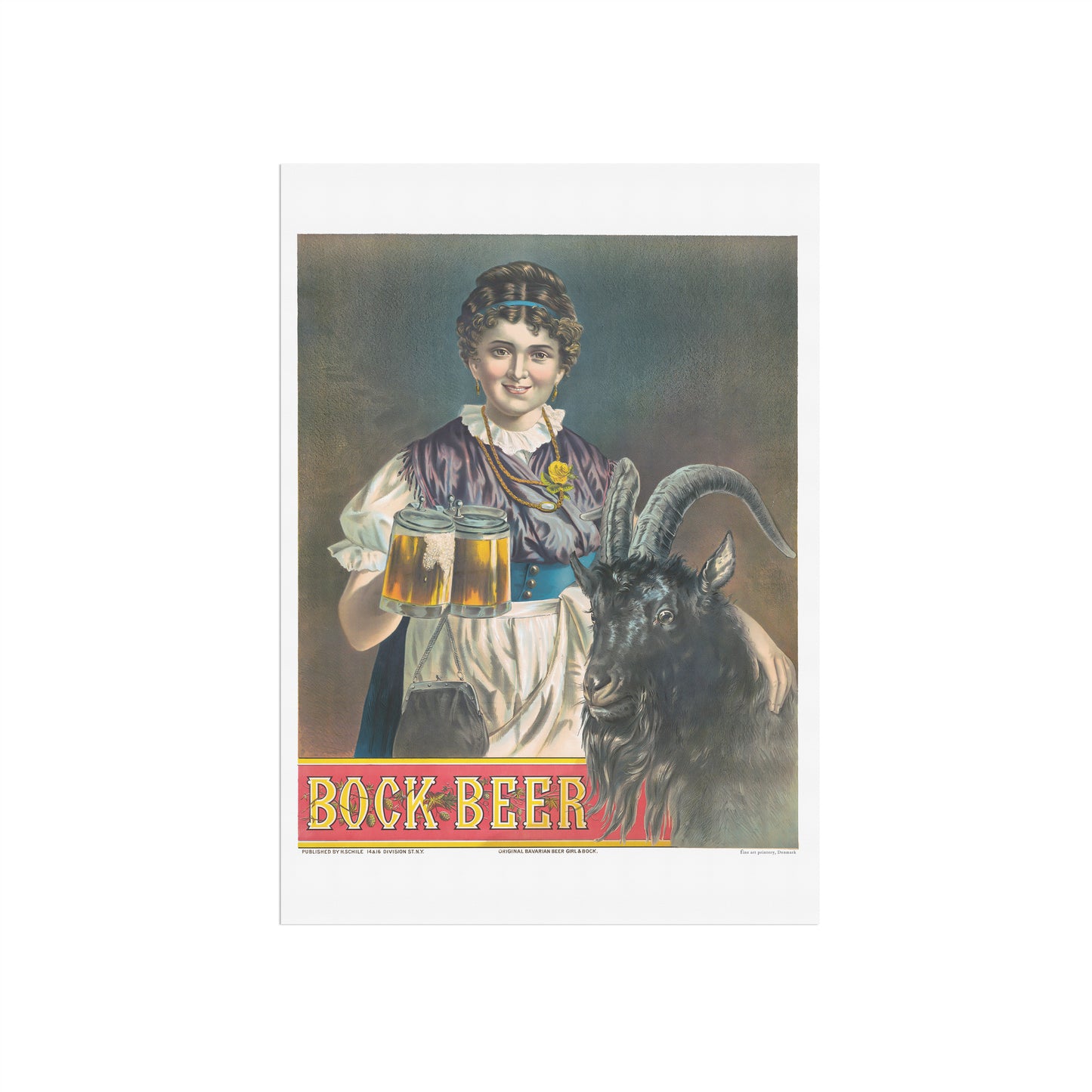 Bock Beer, original Bavarian beer girl & bock - classic beer poster