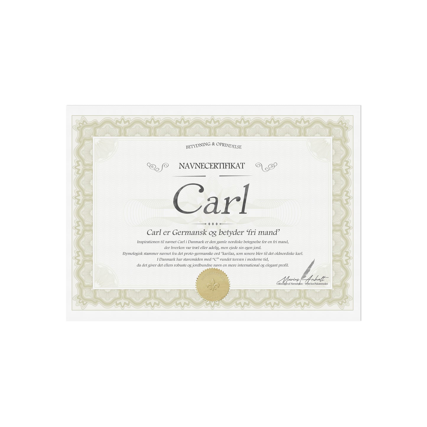 Hvad betyder Carl | Navnecertifikat med Betydning & Oprindelse