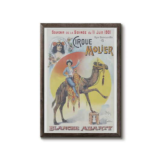 Cirque Molier Circus poster with Blanche Allarty and her camel show