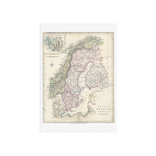 A detailed map of the Scandinavian countries 1794