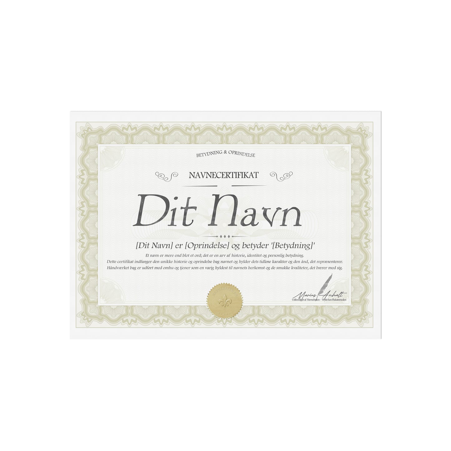 Personlig Navneplakat med Betydning – Unikt Navnecertifikat