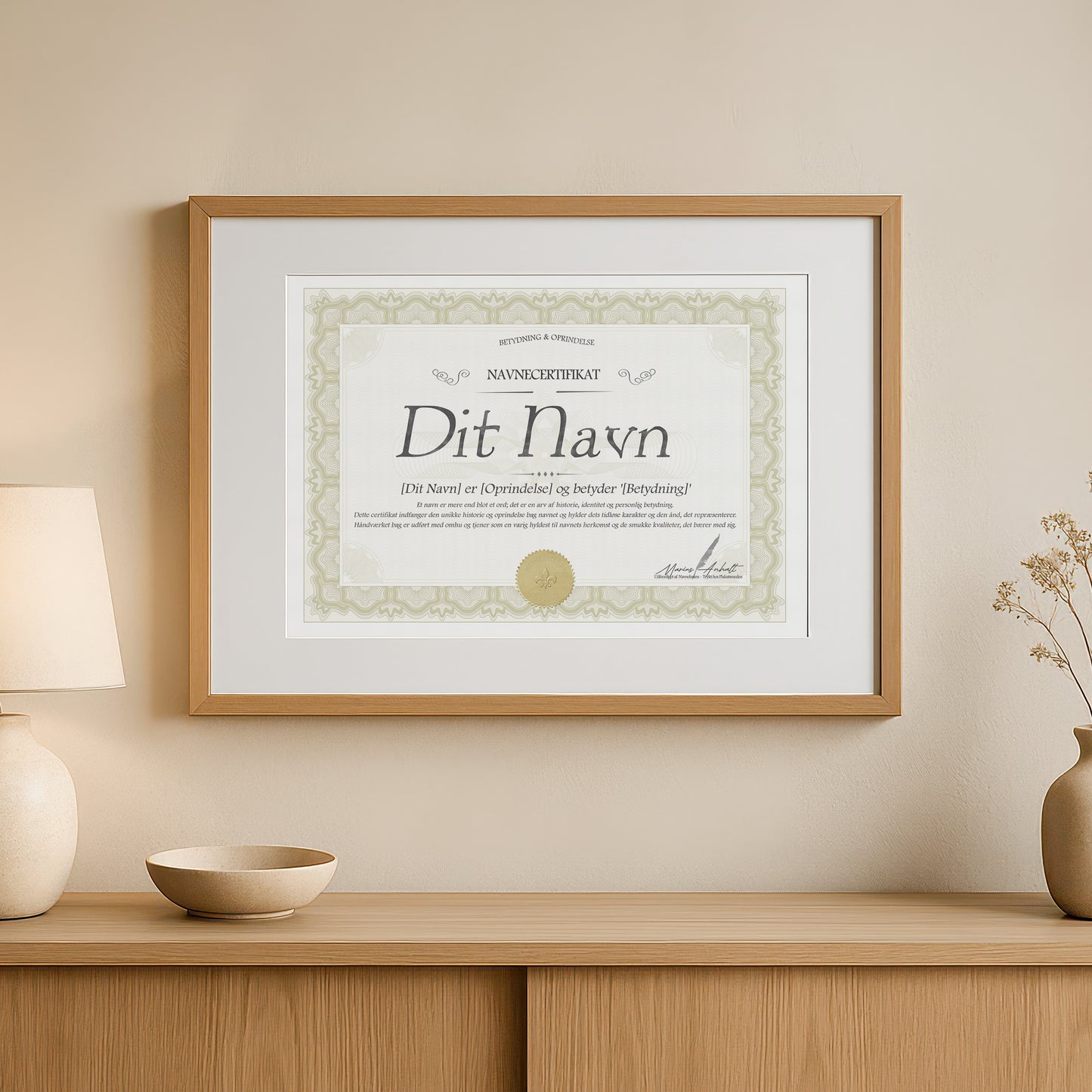 Personlig Navneplakat med Betydning – Unikt Navnecertifikat