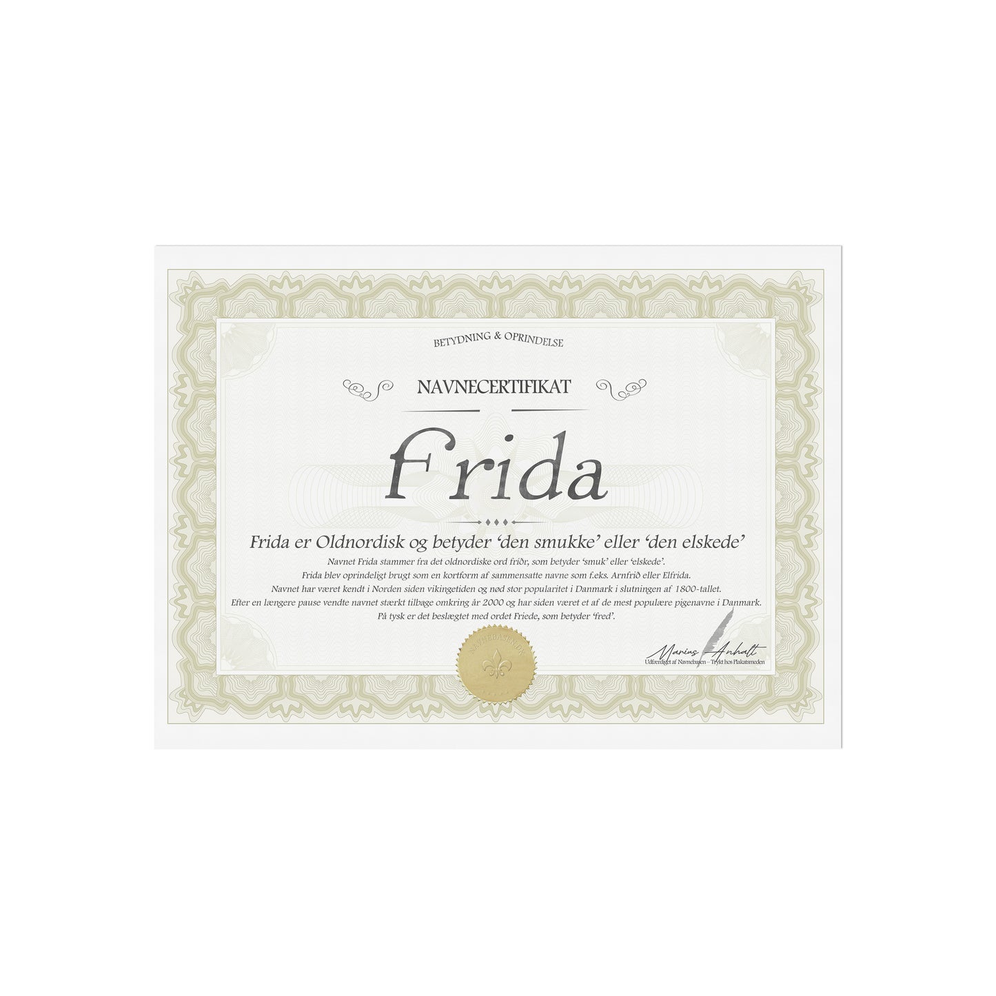 Hvad betyder Frida | Navnecertifikat med Betydning & Oprindelse
