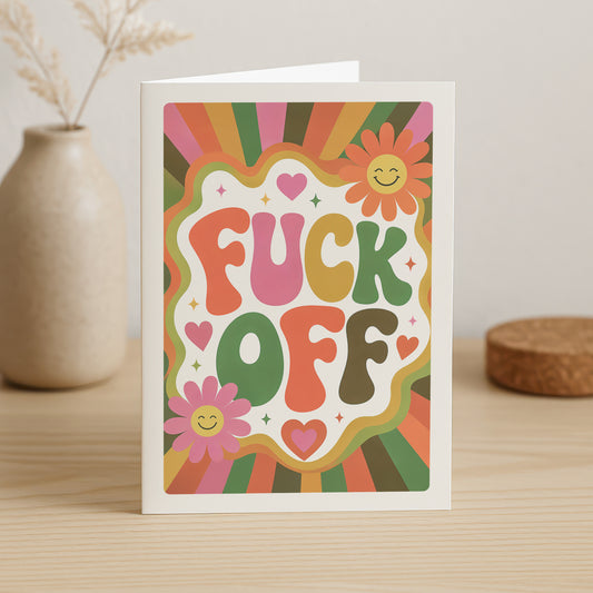 Fuck Off – Sjovt Retro Anledningskort med Humor i 70'er Stil