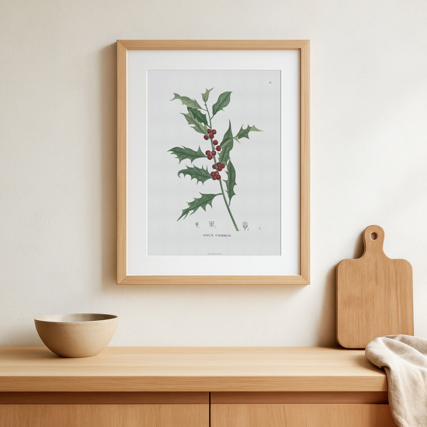 Botanisk Plakat - Kristtorn (Ilex aquifolium) - Fra 1824