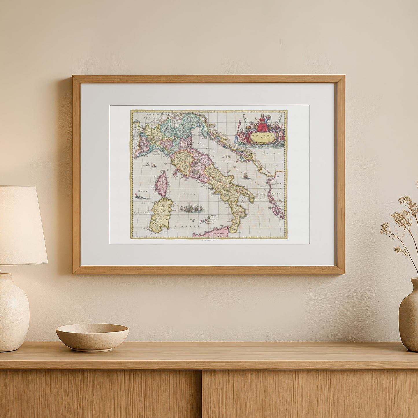 Historisk Kort over Italien: "Italia" af Joan Blaeu (1665)