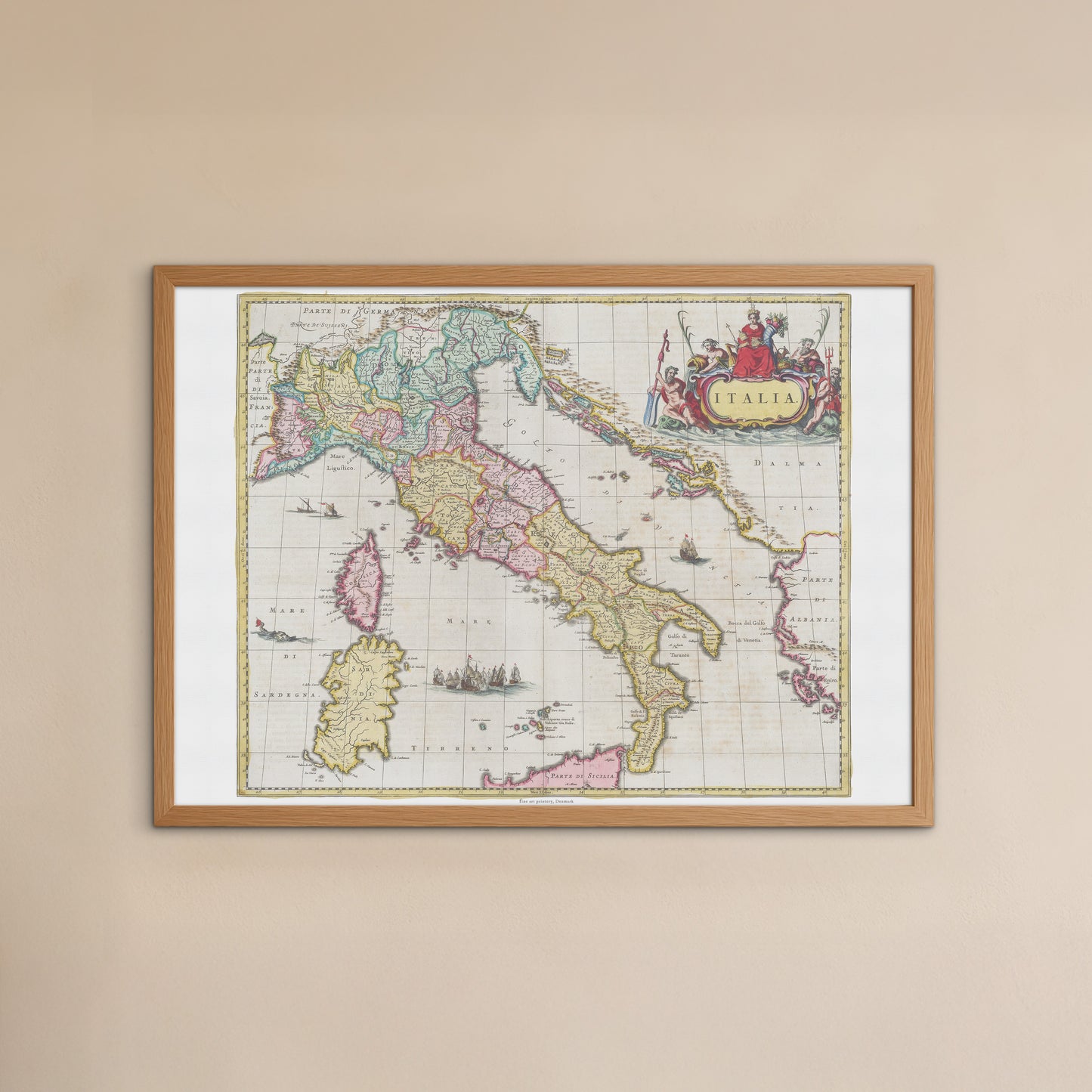 Historisk Kort over Italien: "Italia" af Joan Blaeu (1665)