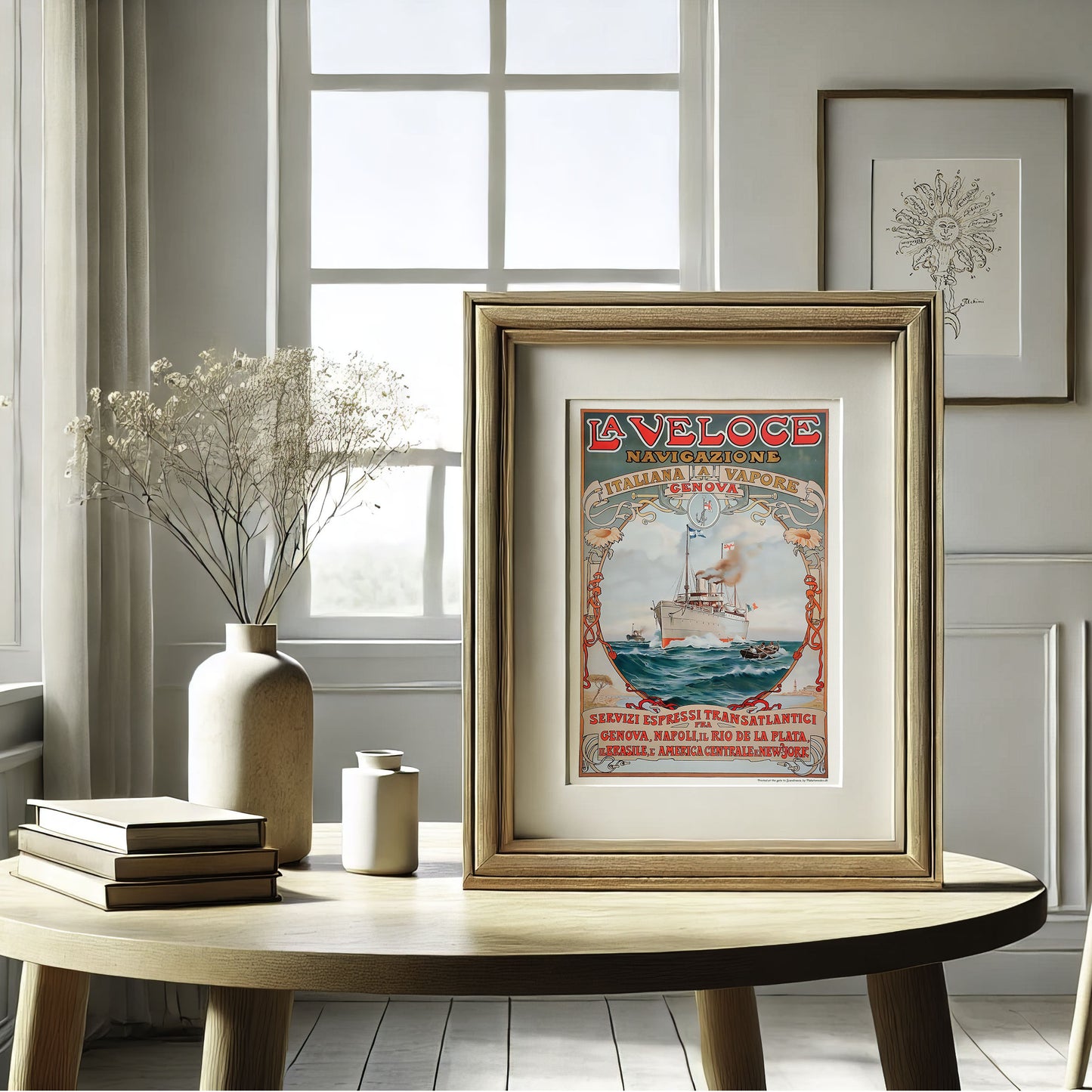 La Veloce Vintage Plakat – Maritim Art Nouveau fra 1889, Genoa til New York med Dampskib