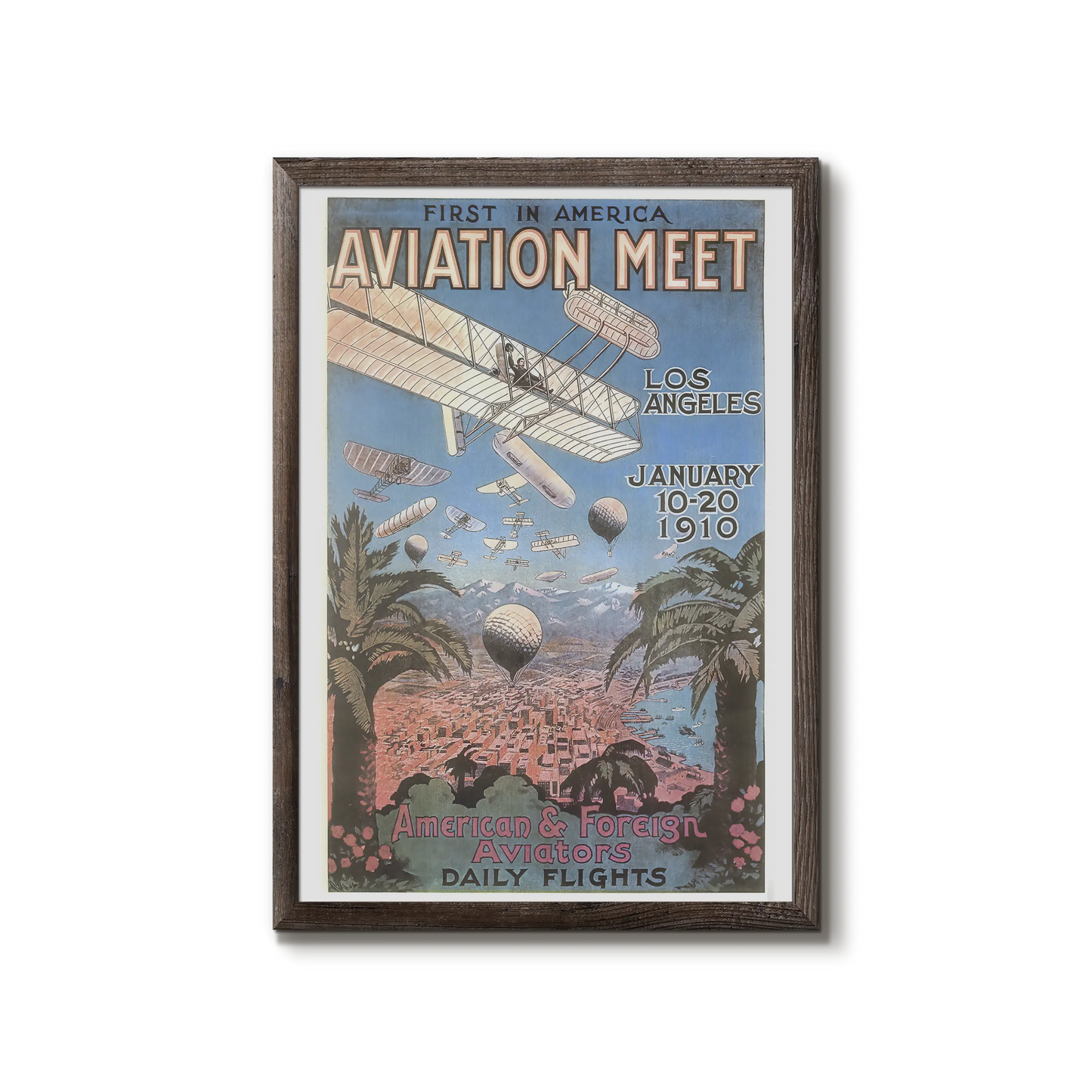 Aviation history poster featuring the Los Angeles International Air Meet at Dominguez 1910