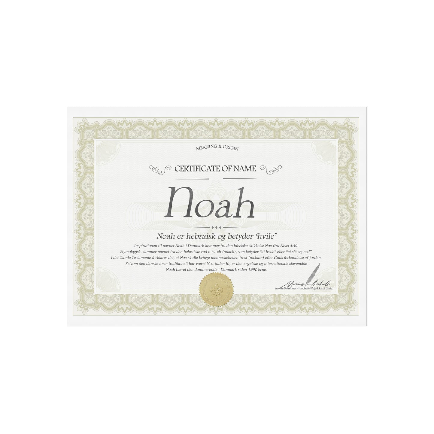 Hvad betyder Noah | Navnecertifikat med Betydning & Oprindelse