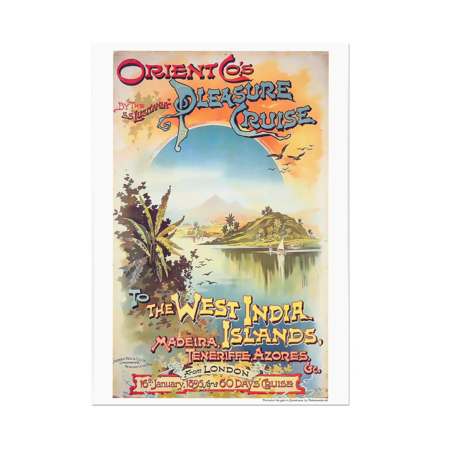 Vintage 1895 Orient Co.'s Pleasure Cruise Poster - SS Lusitania to Exotic Destinations