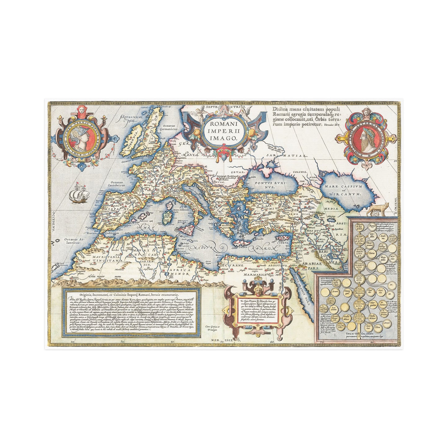 Kort over det Romerske Rige af Abraham Ortelius, 1603