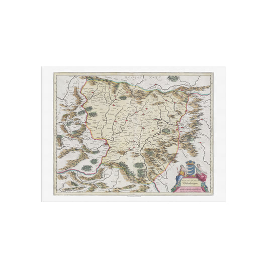 Historisk Kort over Transylvanien: "Transylvania Sibenburgen" af Joan Blaeu (1665)