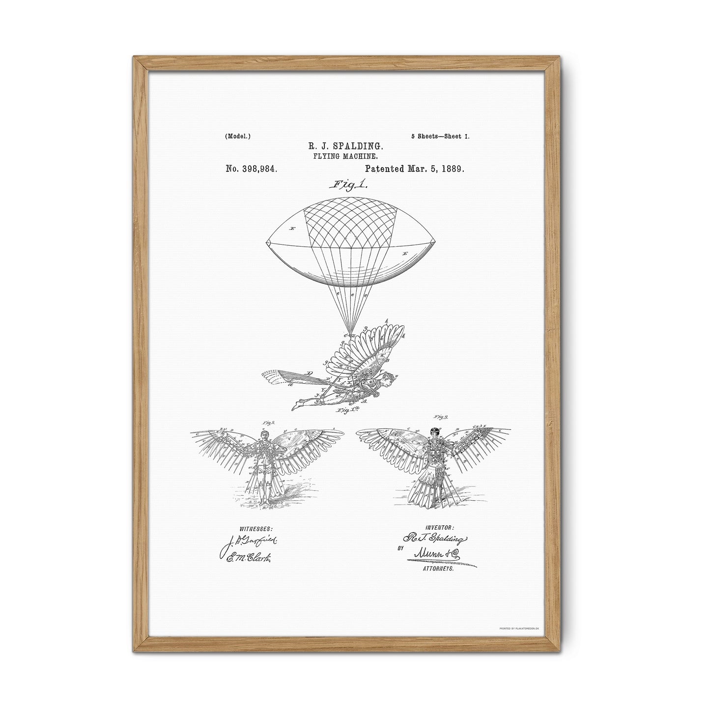 Patenttegning af Flyvemaskine (1889) – US398984A