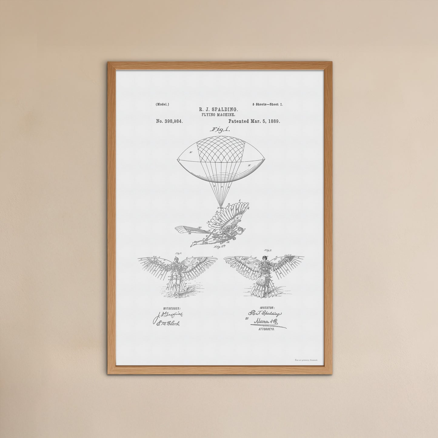 Patenttegning af Flyvemaskine (1889) – US398984A