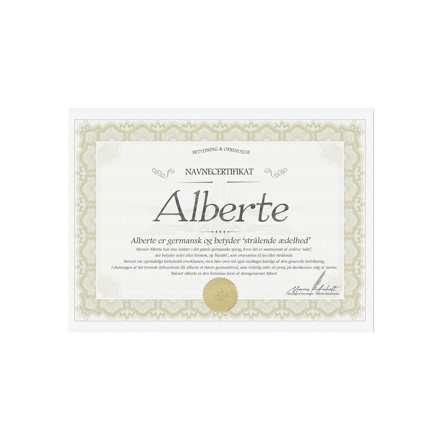 Hvad betyder Alberte | Navnecertifikat med Betydning & Oprindelse