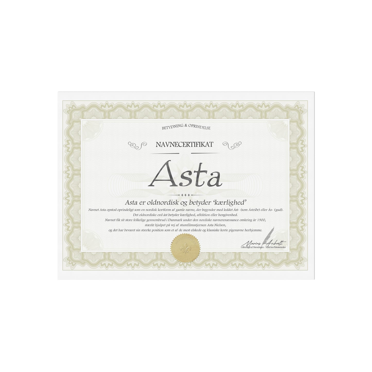 Hvad betyder Asta | Navnecertifikat med Betydning & Oprindelse