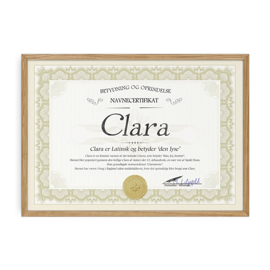 Clara Navnecertifikat